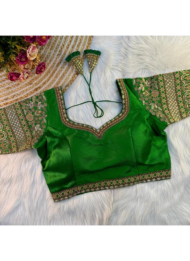 Italian Silk Green Wedding Wear Embroidery Work Readymade Blouse